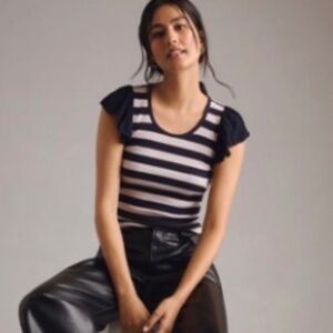 Anthropologie T.La Flutter-Sleeve Stripe Tee